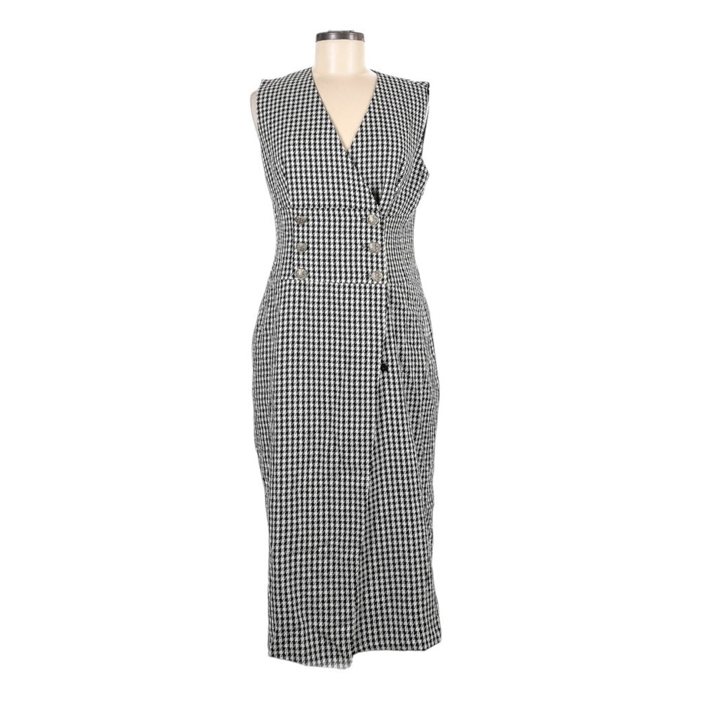 Rachel Zoe Houndstooth Midi Dress NWT 8 Black White Sleeveless Double Breasted